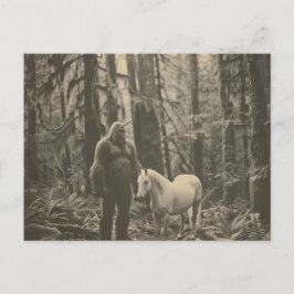 Tarjeta postal de Bigfoot Unicornio y un caballo e