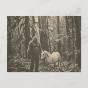 Tarjeta postal de Bigfoot Unicornio y un caballo e