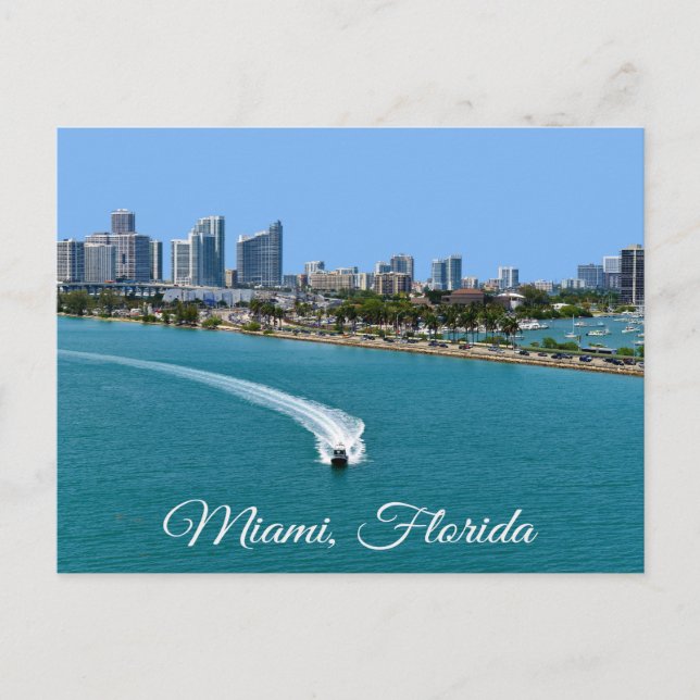 Tarjeta postal de Biscayne Bay Miami Beach Florida (Anverso)