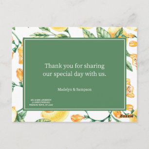 tarjeta postal de boda amarilla de jardín de limón