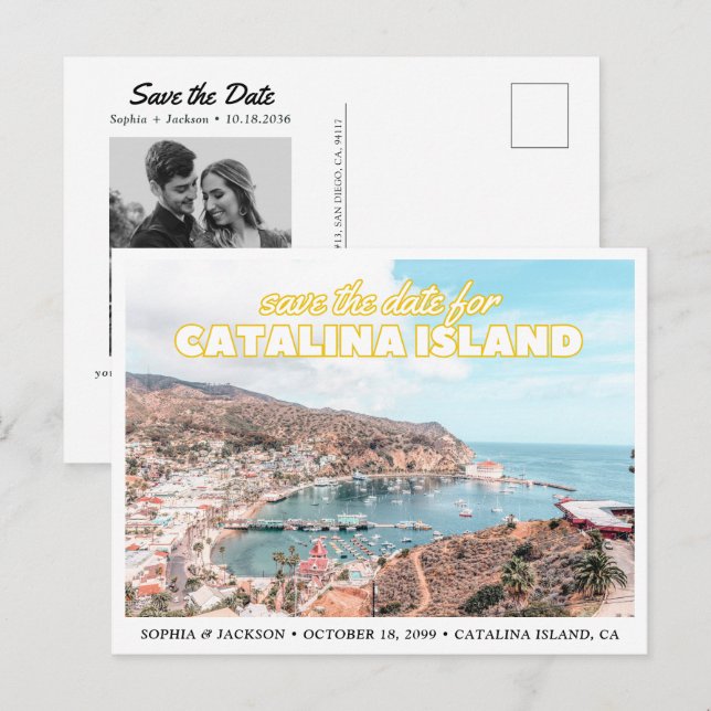 Tarjeta Postal de Boda Catalina Island Save the Da (Anverso / Reverso)