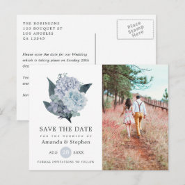 Tarjeta Postal de Boda con Floral Azul Polvo para
