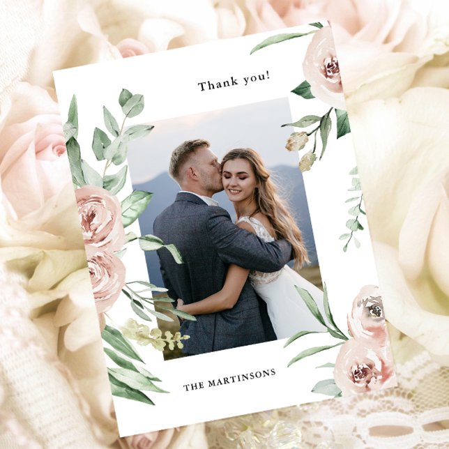 Tarjeta postal de boda con foto floral de tono ros (Subido por el creador)