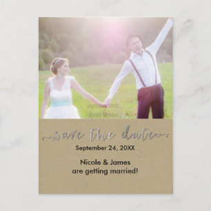 Tarjeta postal de boda con foto rústica de plata G