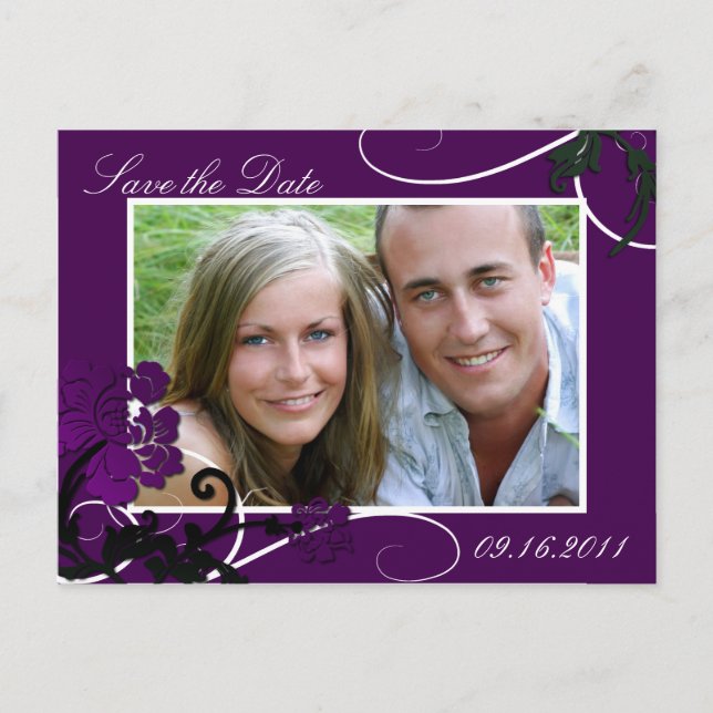 Tarjeta Postal de Boda con Foto "Save the Date" Fl (Anverso)