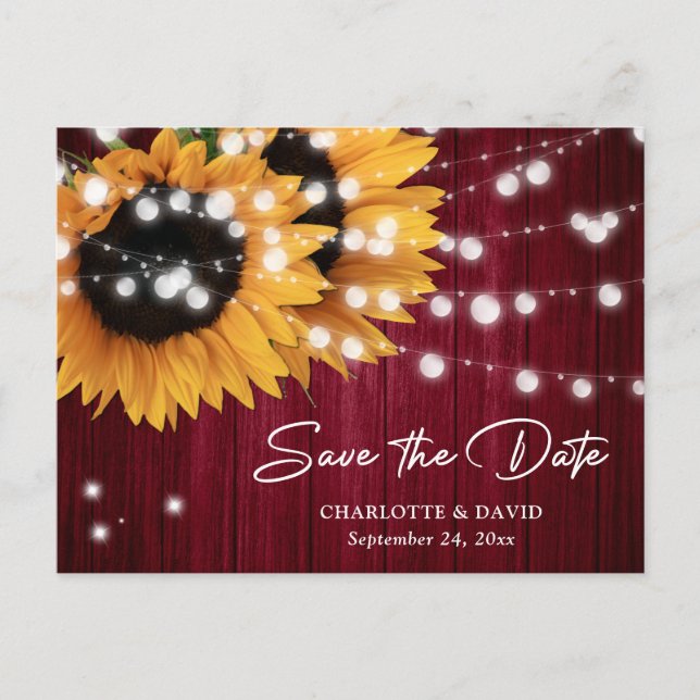 Tarjeta Postal de Boda con Girasoles de Borgoña pa (Anverso)