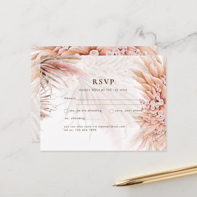 Tarjeta postal de boda con hierba de Pampas floral (Anverso/Reverso In Situ)