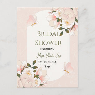 Tarjeta postal de boda con patrón floral rosa beig