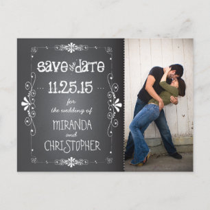 Tarjeta postal de boda con pizarra de tiza para gu