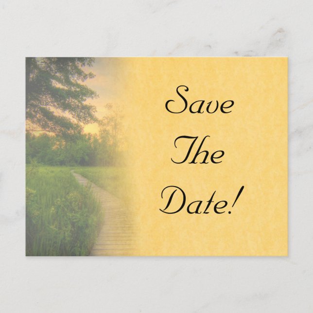 Tarjeta Postal de Boda con Puesta de Sol en el Cam (Anverso)