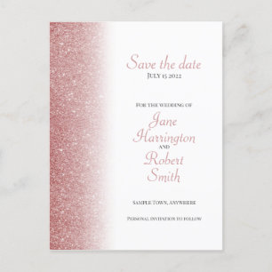 Tarjeta Postal de Boda con Purpurina de Oro Rosa p