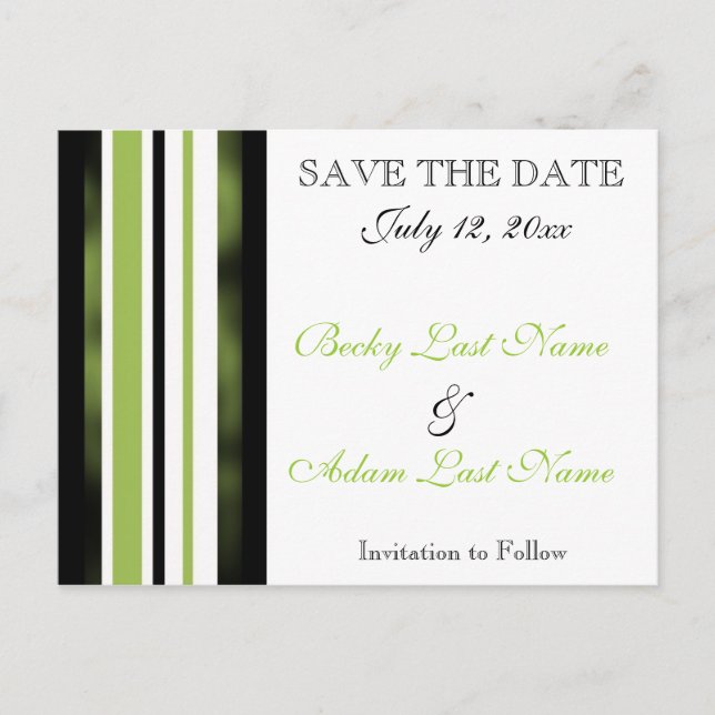 Tarjeta Postal de Boda con Rayas Verdes Save The D (Anverso)