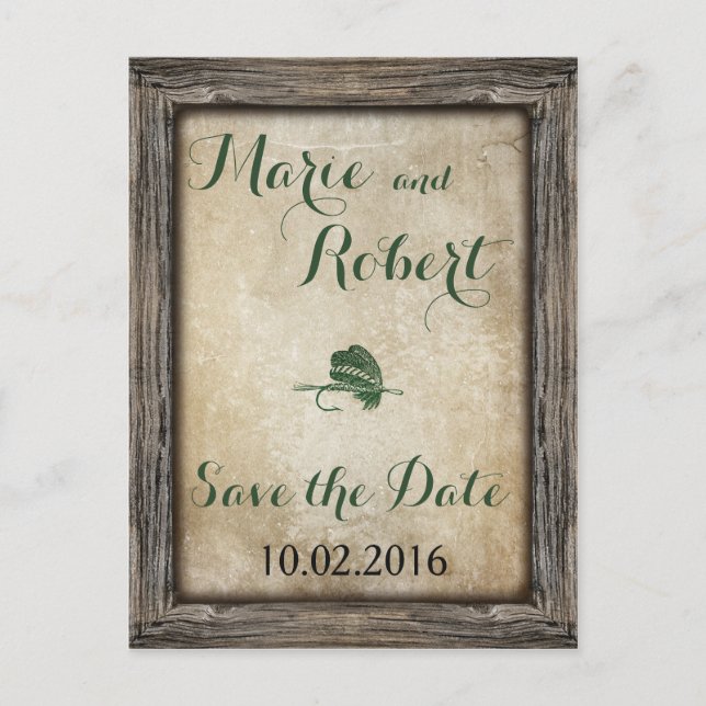 Tarjeta postal de boda con señuelo de pesca para g (Anverso)