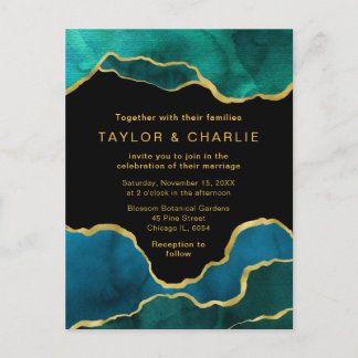 Tarjeta postal de boda de ágata pintada de azul tu