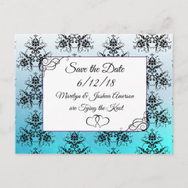 Tarjeta postal de boda de Damasco azul Aqua para g
