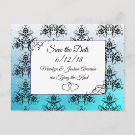 Tarjeta postal de boda de Damasco azul Aqua para g