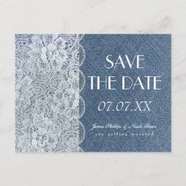 Tarjeta postal de boda de Denim & Lace Rustic Save