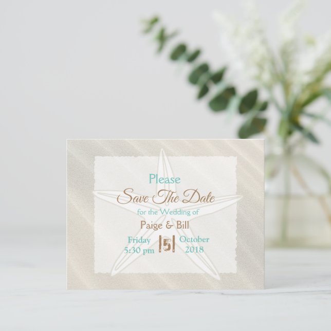 Tarjeta postal de boda de estrella de mar costera  (Anverso de pie)