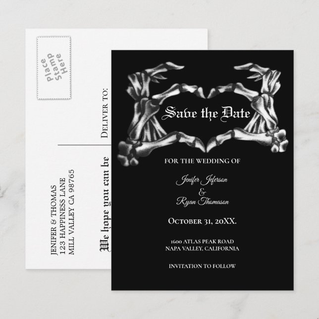 Tarjeta postal de boda de halloween elegante para  (Anverso / Reverso)
