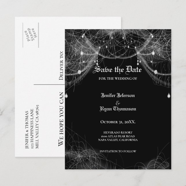 Tarjeta postal de boda de Halloween gótica para gu (Anverso / Reverso)
