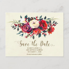 tarjeta postal de boda de invierno con bayas rojas
