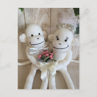 Tarjeta postal de Boda de mono de KyK Sock (rosa)