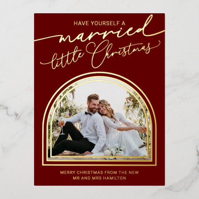 Tarjeta postal de boda de Navidad pequeña casada c (Anverso)