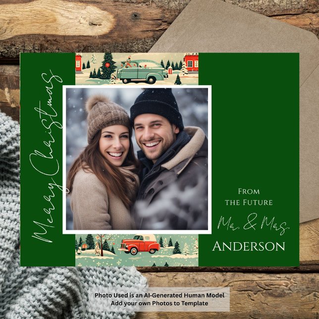 Tarjeta postal de boda de Navidad retro para guard (Subido por el creador)
