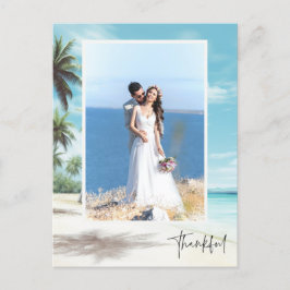 Tarjeta postal de boda de playa con foto moderna a