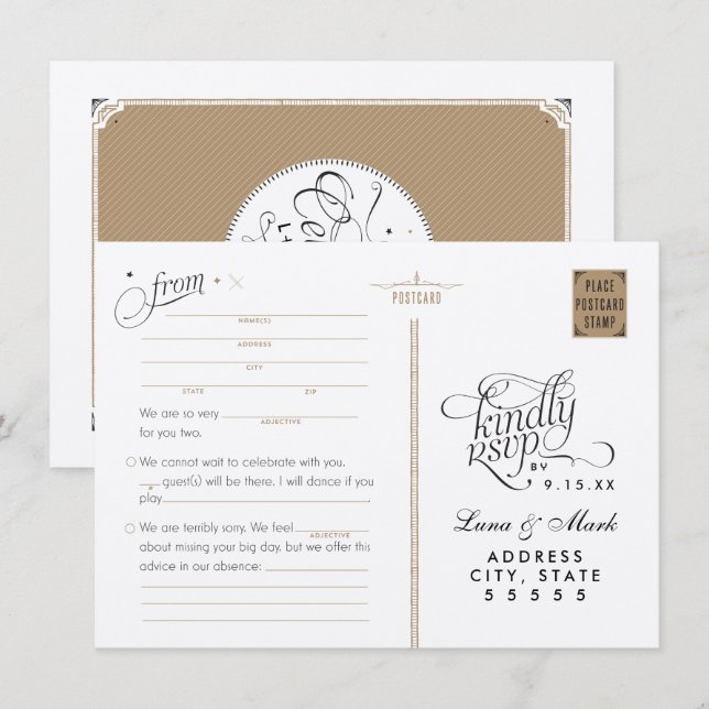 Tarjeta postal de Boda de Starry Night Adlibs RSVP (Anverso / Reverso)