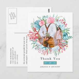 Tarjeta postal de boda de verano en la playa con t