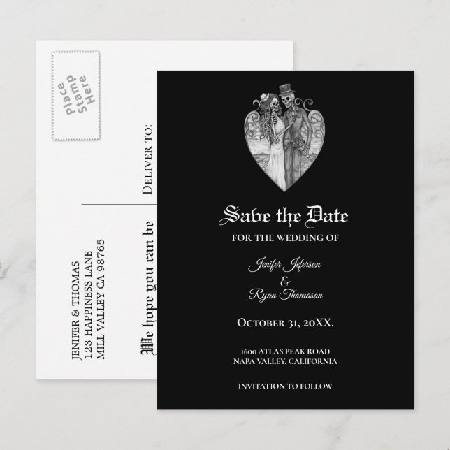 Tarjeta postal de boda elegante de Halloween para  (Anverso / Reverso)
