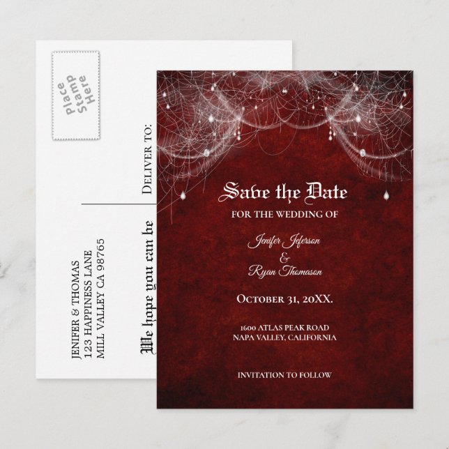 Tarjeta postal de boda elegante de Halloween para  (Anverso / Reverso)