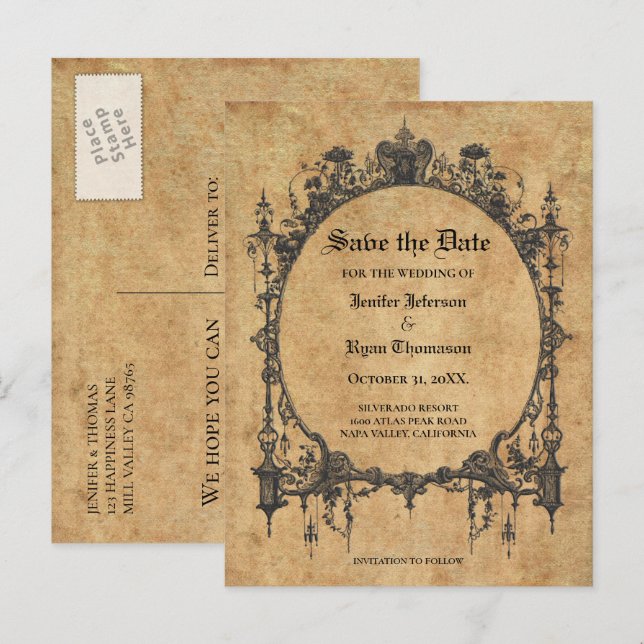 Tarjeta postal de boda elegante de Halloween para  (Anverso / Reverso)
