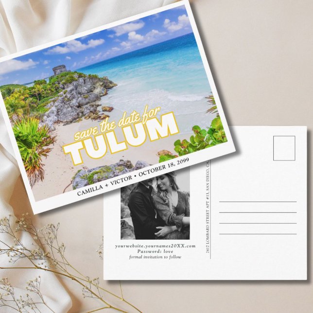 Tarjeta Postal de Boda en Tulum México para Guarda (Tulum Wedding Save the Date Mexico Postcard
)