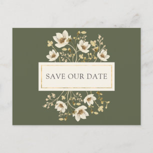Tarjeta Postal de Boda Floral Sage Gold para Guard