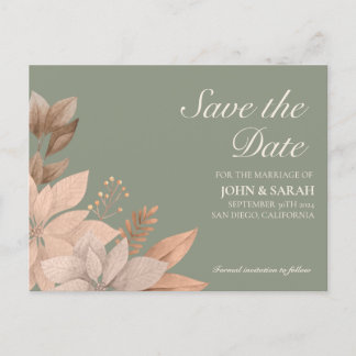 Tarjeta postal de boda floral verde salvia para gu