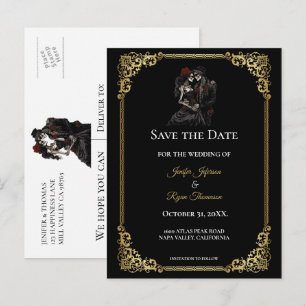 Tarjeta postal de boda gótica de Halloween para gu