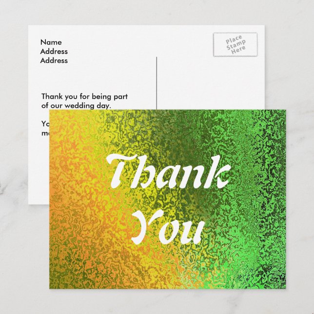 Tarjeta postal de boda Gracias tonos de otoño verd (Anverso / Reverso)