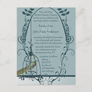 Tarjeta postal de boda Jaula de pájaros pavo real