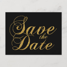 Tarjeta postal de boda negra SAVE THE DATE con hoj