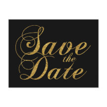 Tarjeta postal de boda negra SAVE THE DATE con hoj