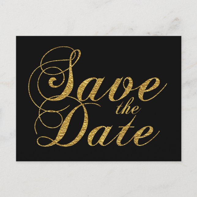 Tarjeta postal de boda negra SAVE THE DATE con hoj (Anverso)