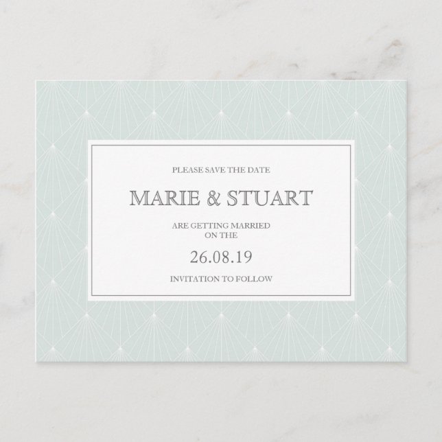 Tarjeta postal de boda Pastel Green Deco para guar (Anverso)