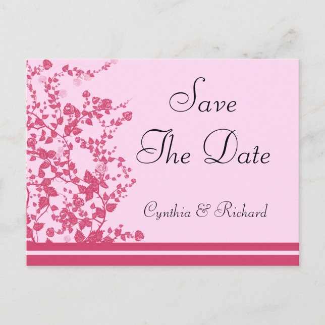 Tarjeta postal de boda Rosa Romántica para guardar (Anverso)