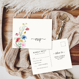 Tarjeta postal de boda RSVP de flores silvestres