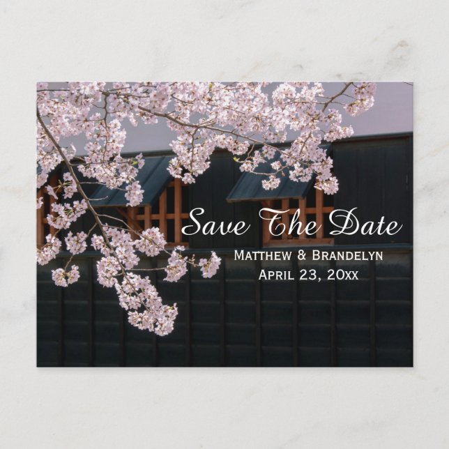 Tarjeta Postal de Boda Salva la Fecha de Flor de C (Anverso)