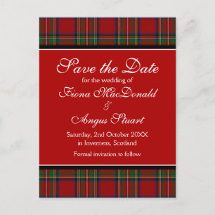 Tarjeta postal de boda "Save the Date" con tartán 