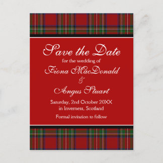Tarjeta postal de boda "Save the Date" con tartán