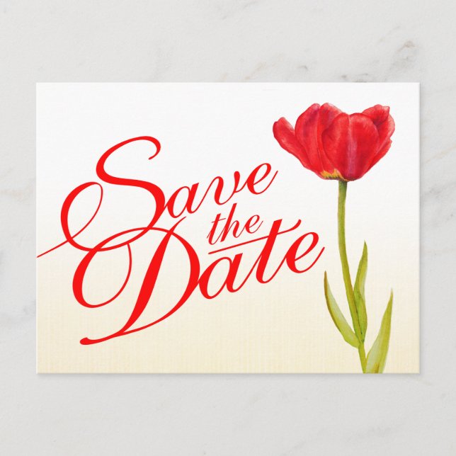 Tarjeta postal de boda Save the Date con tulipán r (Anverso)